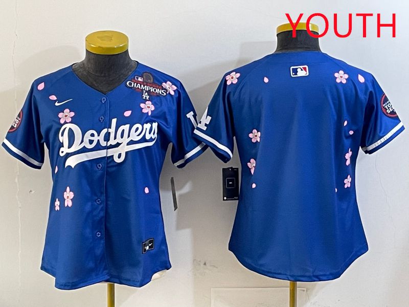 Youth Los Angeles Dodgers Blank Blue Sakura Edition 2025 Nike MLB Jersey style 3->youth mlb jersey->Youth Jersey